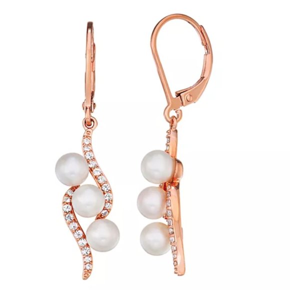 NWT 14K Rose Gold over Sterling Silver CFW Pearl and created Sapphire earring - Picture 1 of 5